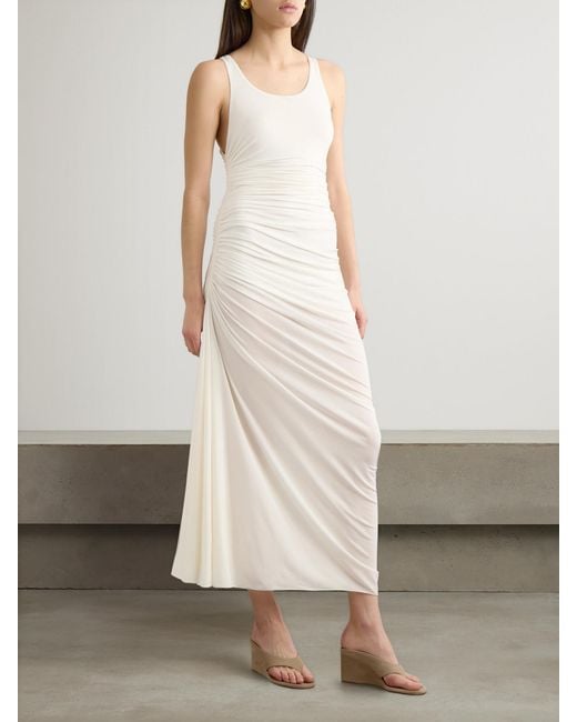 Alaïa White Gathered Stretch-Jersey Midi Dress