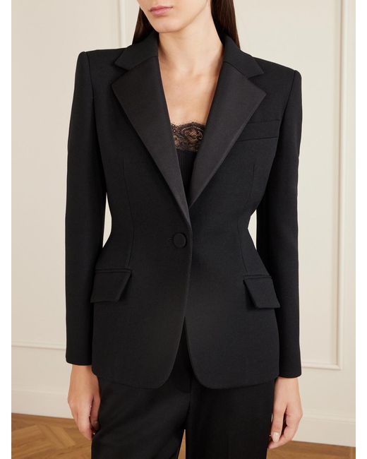 Givenchy Black Silk-Blend Twill-Trimmed Textured Wool-Blend Blazer