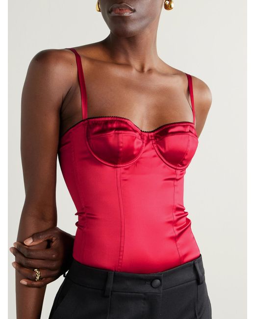 Body À Armatures En Satin De Soie Stretch À Finitions En Picots Dolce & Gabbana en coloris Red