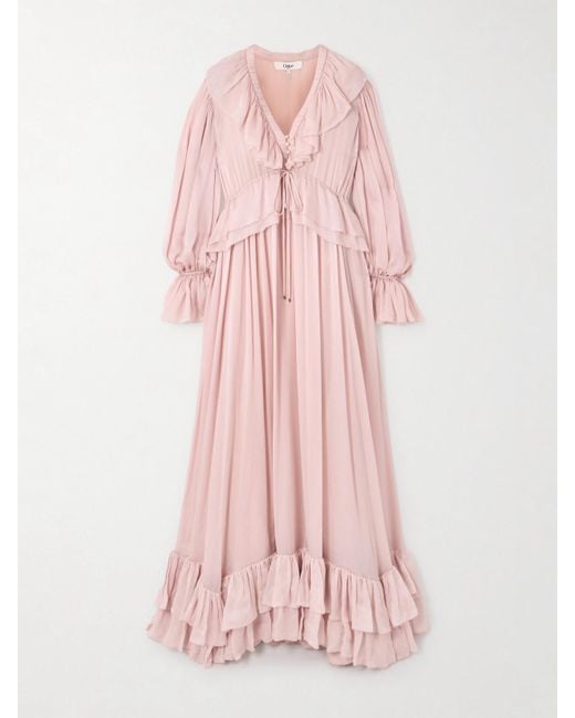 Chloé Pink Ruffled Silk-Chiffon Gown