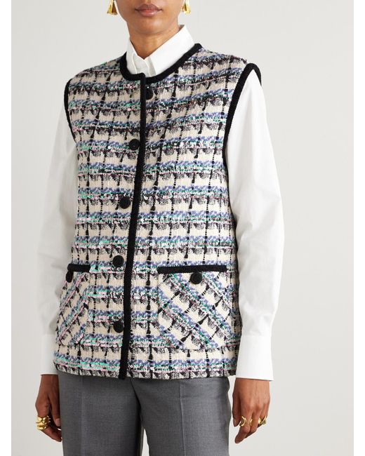 Valentino Gray Sequined Checked Tweed Gilet