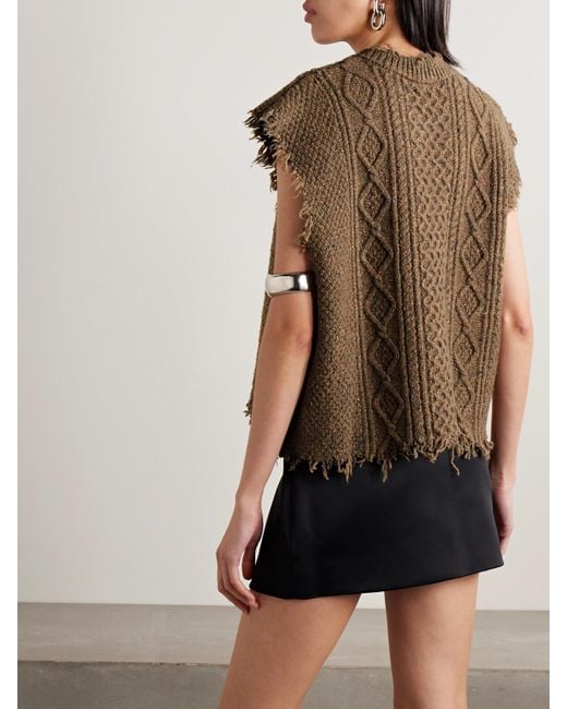 R13 Brown Boyfriend Frayed Cable-Knit Wool-Blend Vest