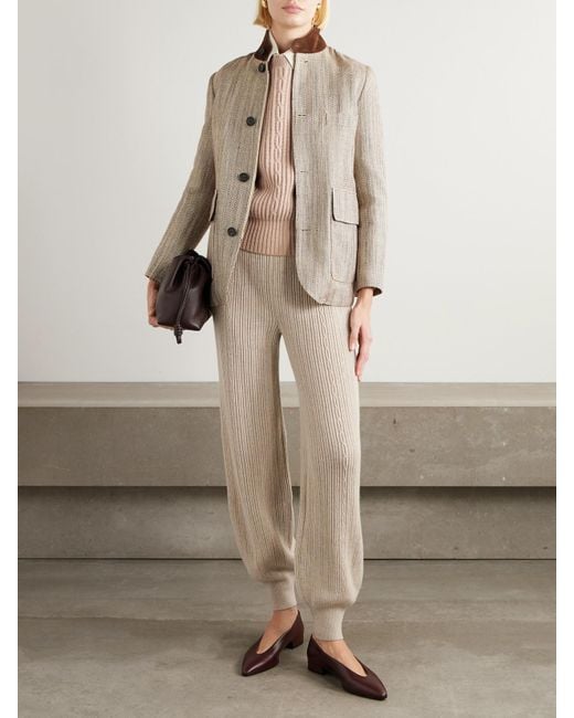 Loro Piana Natural Plane Tree Ribbed Cashmere-Blend Tapered Pants