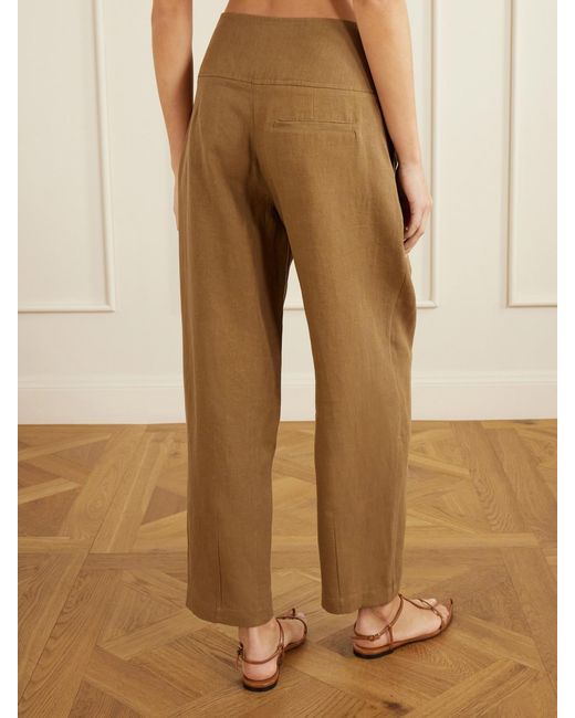 LeKasha Natural Dafash High-Rise Pleated Linen Straight-Leg Pants