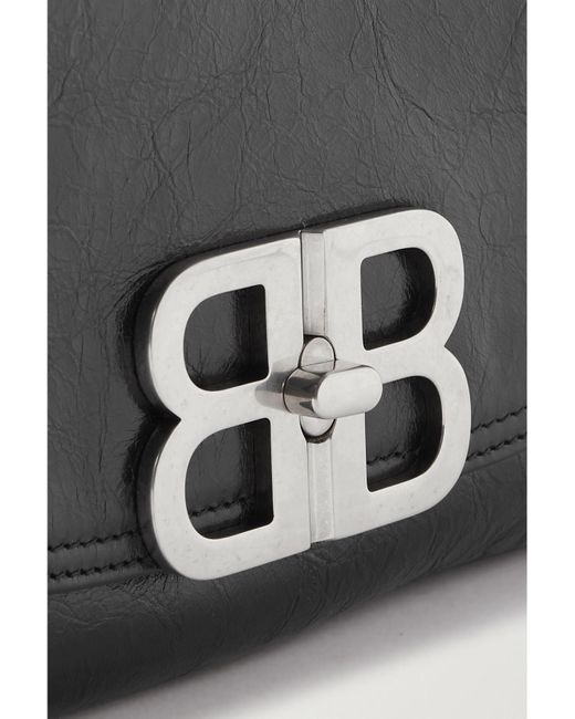 Balenciaga Black Bb Small Crinkled-Leather Shoulder Bag