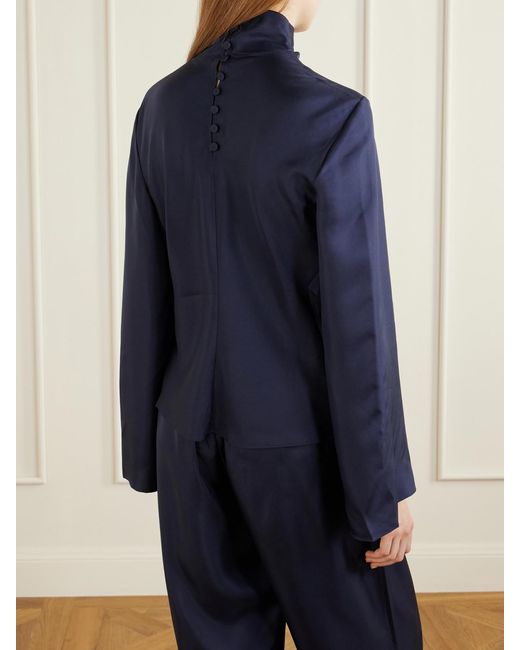 Rohe Blue Scarf-Detailed Silk-Satin Blouse