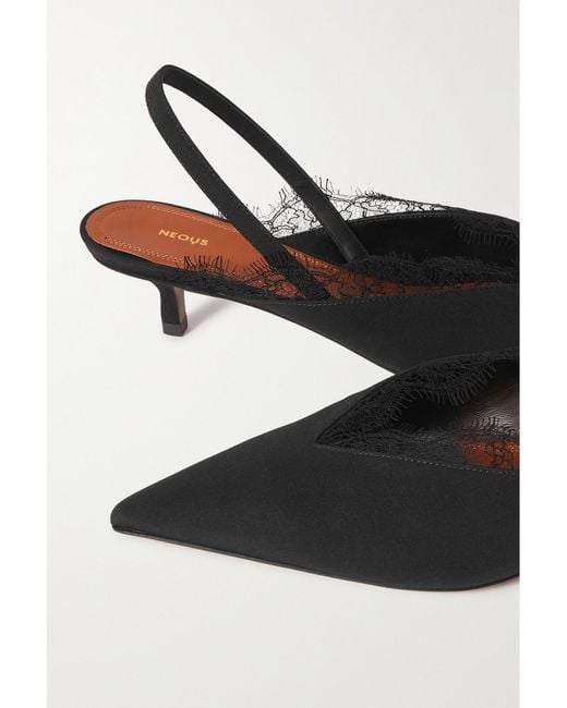 Neous White Irena Lace-Trimmed Crepe De Chine Slingback Pumps