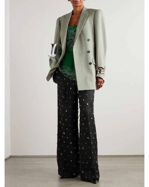 Dries Van Noten Green Embellished Silk-Crepe Camisole