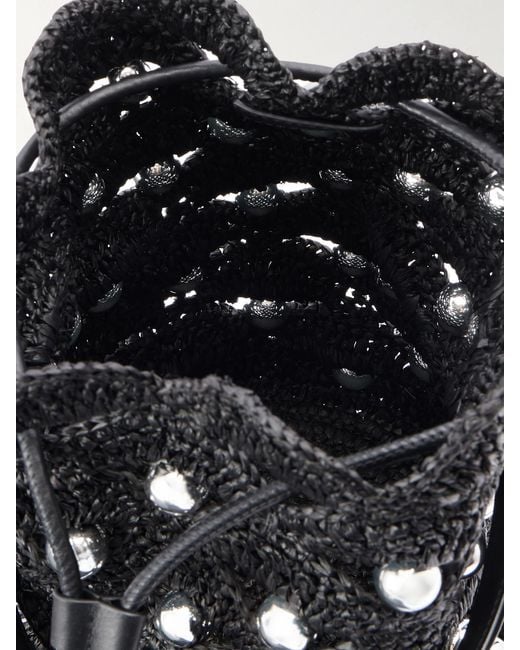 Rabanne White Embellished Leather-Trimmed Raffia Crossbody Bag