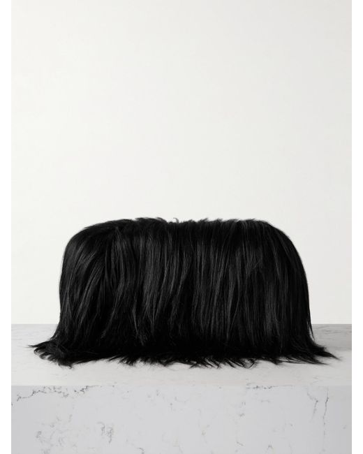 Jil Sander Black Leather-Trimmed Goat Hair Clutch
