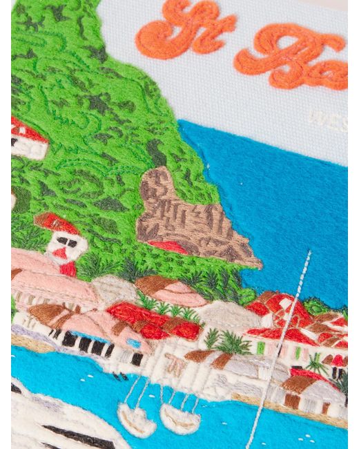 Olympia Le-Tan Blue St. Barth Embroidered Appliquéd Cotton, Wool And Silk-Blend Canvas Clutch