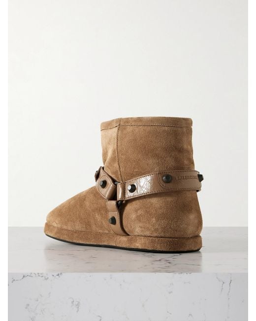 Balenciaga Brown Alaska Ankle Boots Aus Veloursleder Mit Fleecefutter, Lederbesätzen Und Nieten