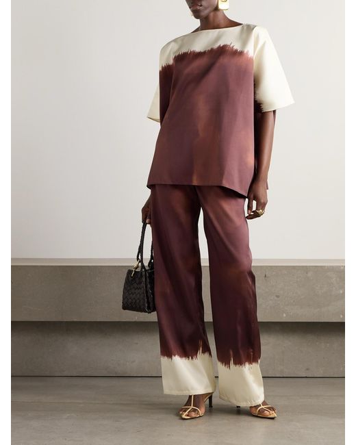 Dima Ayad Red Tie-Dyed Satin-Twill Wide-Leg Pants