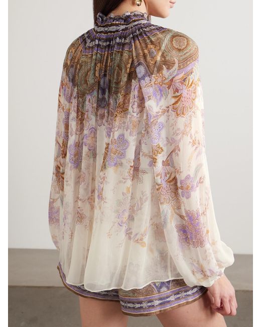 Zimmermann Pink Ruched Printed Chiffon Blouse
