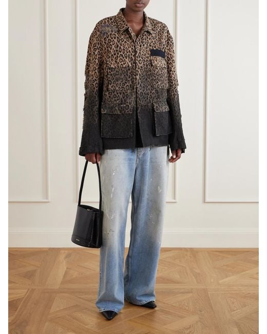 R13 Brown Abu Distressed Leopard-Print Cotton Jacket