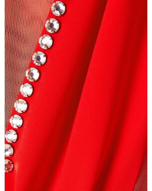 Stella McCartney Red Cape-Effect Tulle-Trimmed Crystal-Embellished Crepe Gown