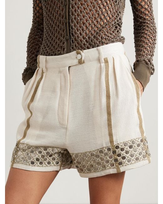 Alix Of Bohemia Natural Deena Embellished Cotton-Blend Shorts
