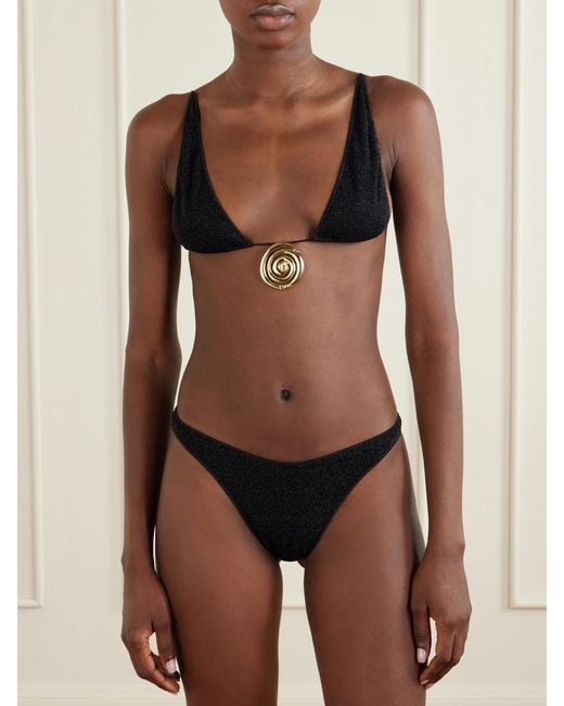 Oseree White Lumière Spiral Embellished Lurex Bikini