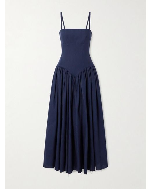 Gabriela Hearst Women's Blue Oriana Gathered Linen Midi Dress Gabriela Hearst Women's Blue Oriana Gathered Linen Midi Dress