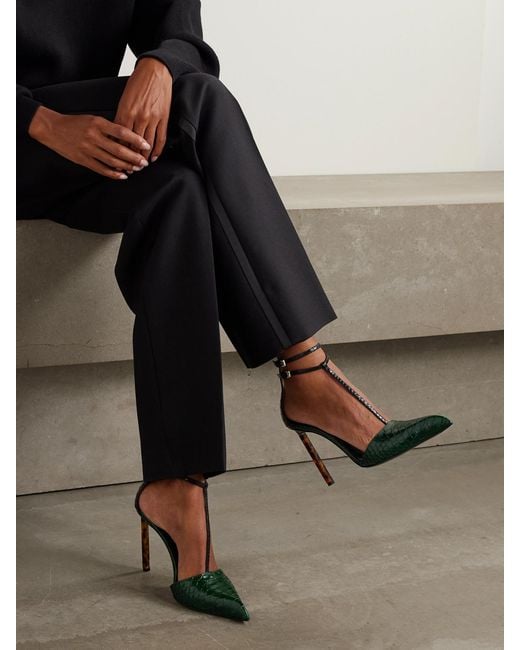 Tom Ford Green Printed Python T Strap 105 Pump
