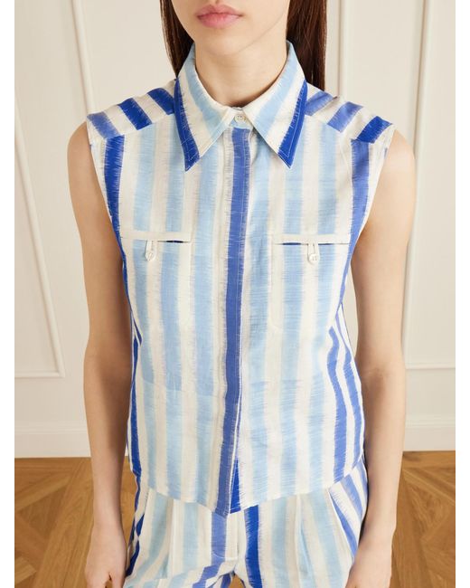 Emporio Sirenuse Blue Ylena Striped Cotton Shirt