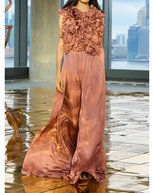 Ulla Johnson Pink Byzantine Open-Back Ruffled Silk-Satin And Chiffon Maxi Dress