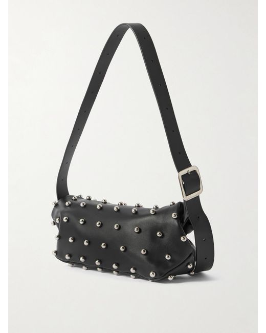 Jil Sander Black Schultertasche Aus Leder Mit Nieten