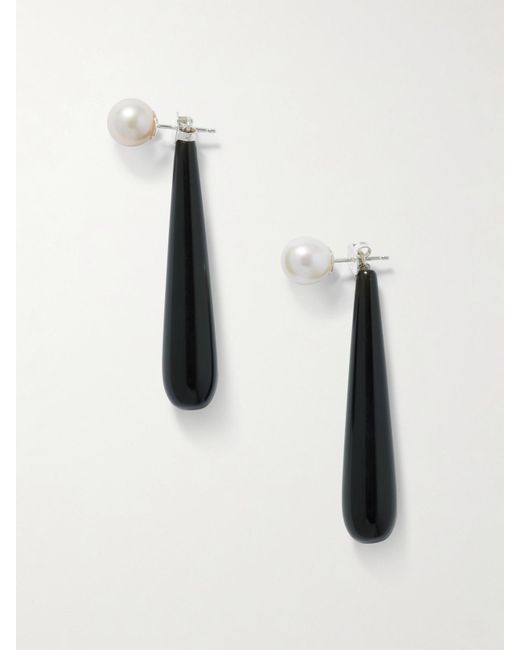 Sophie Buhai White Medium Angelyne Onyx And Pearl Earrings