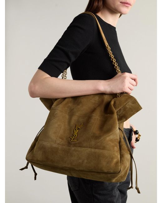Saint Laurent Natural Jamie Shopping Quilted Suede Shoulder Bag