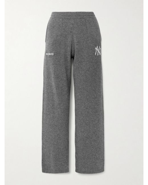 Sporty & Rich Gray '47 And New York Yankees Embroidered Cashmere And Wool-Blend Track Pants