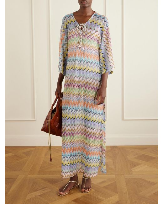 Missoni White Striped Metallic Crochet-Knit Coverup