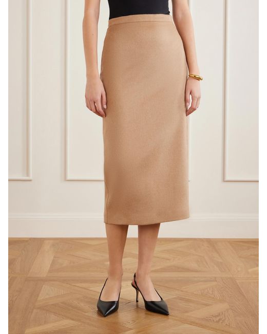 Max Mara Natural Camel Wool Midi Skirt