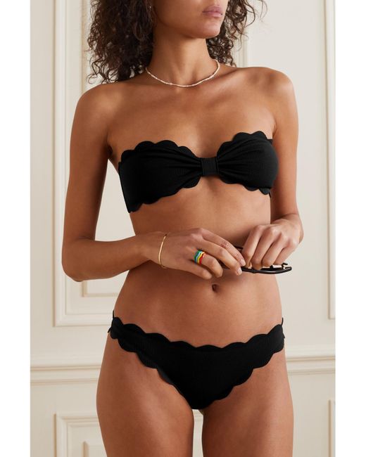 Marysia Swim Black Antibes Scalloped Recycled-Seersucker Bikini Top