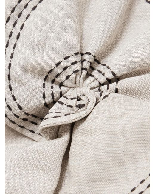 ANDRES OTALORA White Cropped Appliquéd Topstitched Linen Bustier Top