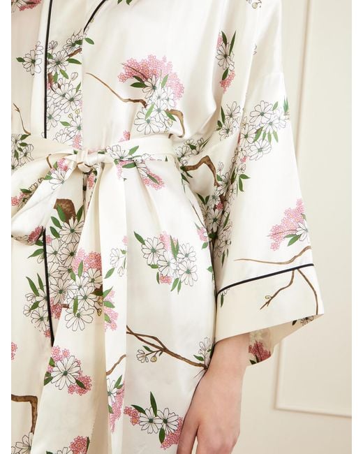 Olivia Von Halle Natural Mimi Belted Printed Silk-Satin Robe