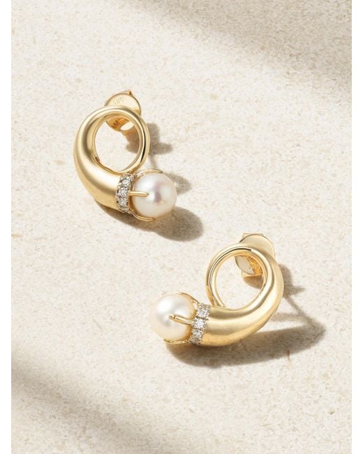 Mateo Natural Cornucopia 14-Karat, Diamond And Pearl Earrings