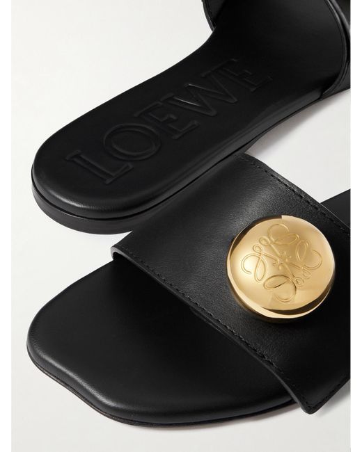Loewe White Pebble Pantoletten Aus Leder Mit Verzierung