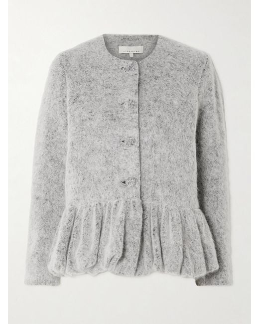 LIBEROWE Gray Ruffled Brushed-Knit Peplum Cardigan