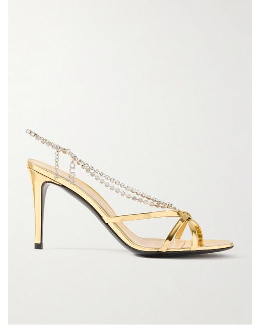 Gucci Natural Heloise Crystal-Embellished Metallic Leather Sandals