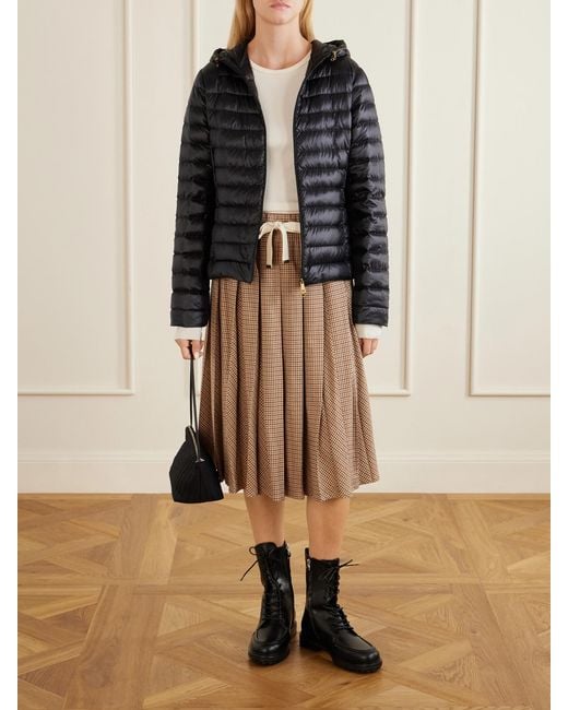 Moncler Natural Pleated Checked Wool-Blend Midi Skirt