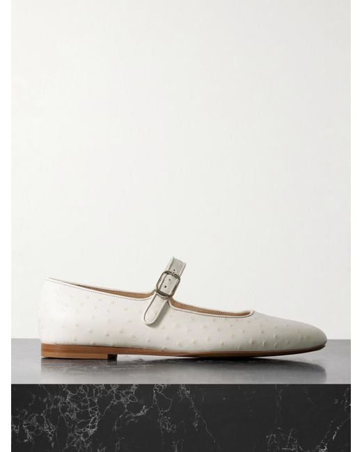 Le Monde Beryl White Ostrich-Effect Leather Mary Jane Ballet Flats