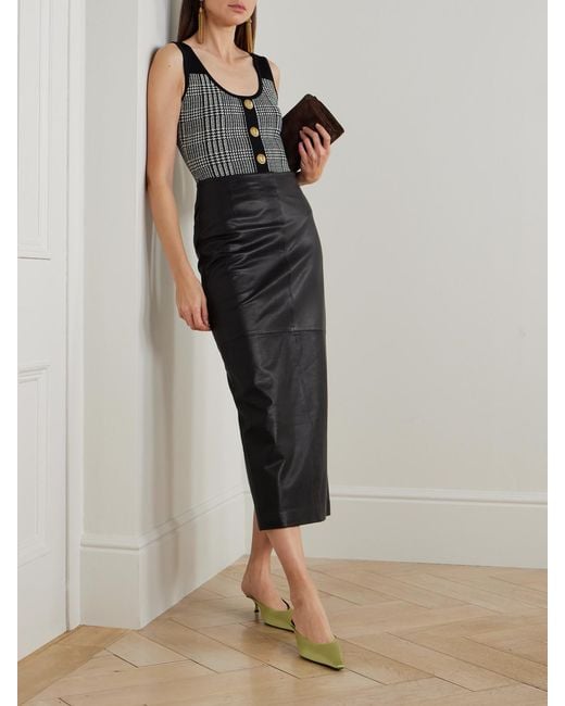 Balmain Gray Body Aus Stretch-Strick Mit Glencheck-Muster Und Zierknöpfen