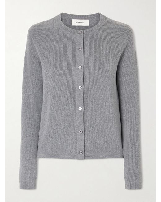 Lisa Yang Gray Abeena Ribbed Cotton And Cashmere-Blend Cardigan