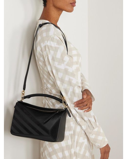Loewe Black Puzzle Kleine Schultertasche Aus Leder Mit Velourslederbesätzen