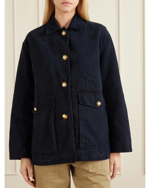 Nili Lotan Blue Devin Corduroy-Trimmed Cotton-Canvas Jacket