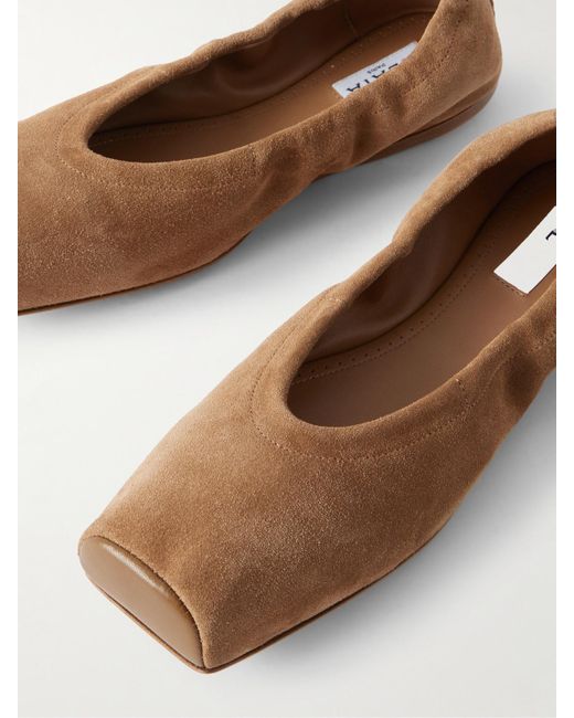 Alaïa Brown Leather-Trimmed Suede Ballet Flats