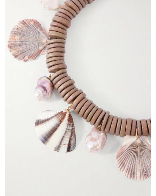 Jennifer Behr White Madeira-Tone Bead-Embellished Wood, Shell And Pearl Necklace