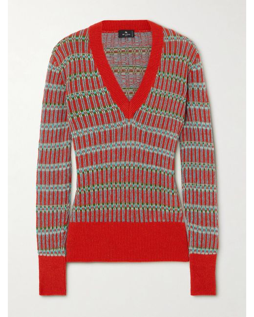Etro Red Pullover Aus Jacquard-Strick Aus Einer Wollmischung