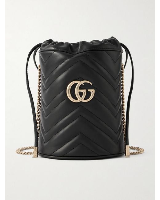 Gucci Black Gg Marmont Mini Matelassé Leather Bucket Bag