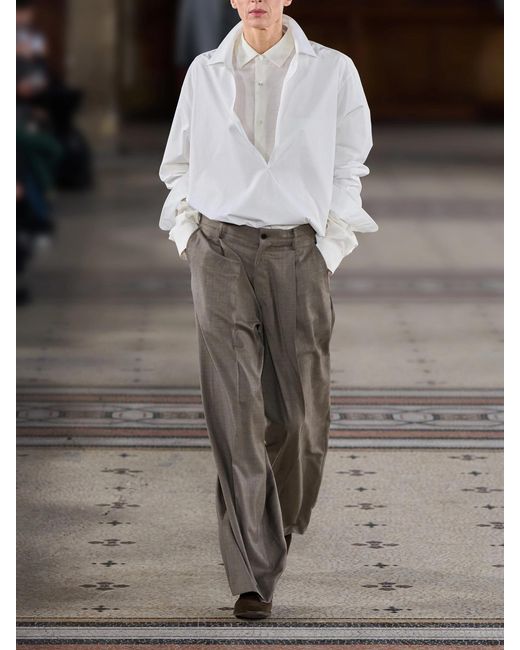 Ssstein Gray Wool Pleated Wide-Leg Pants